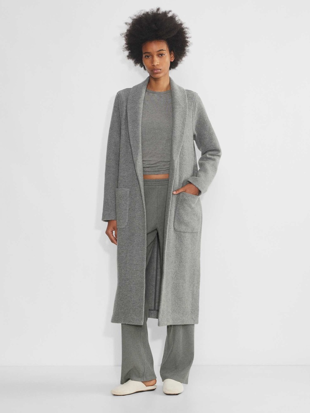 Aritzia Babaton Long Grey Shawl Merino Wool Collar Duster Coat Jacket M L
